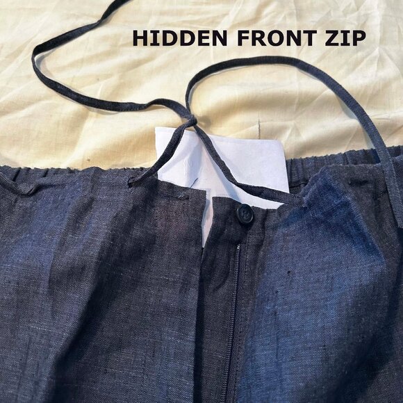 100% FINE LINEN PANTS, CHARCOAL BLUE, SIZE 24, HIDDEN FRONT FLY, TWO POCKETS - Picture 2 of 14